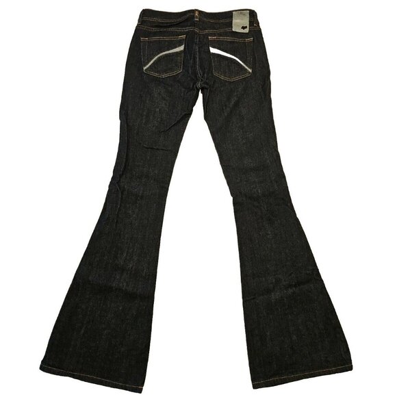 Fox Super Flare Jeans Womens 3 26 Low Rise Blue Dark Wash Stretch Denim Retro - Picture 1 of 14